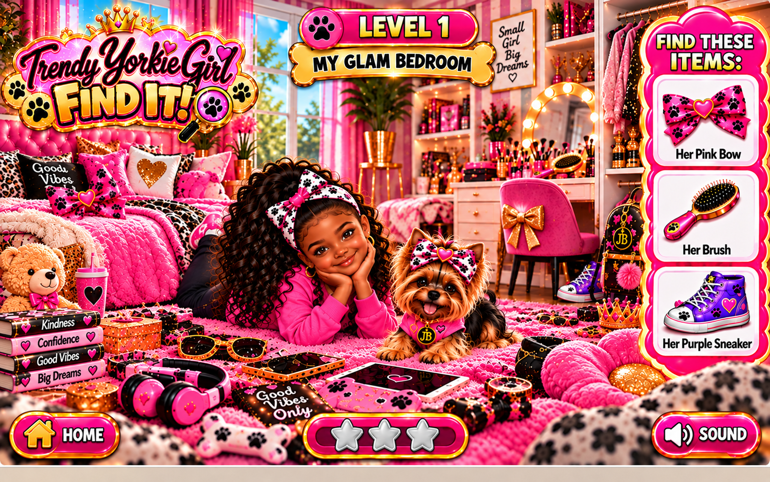 Find the hidden objects in Trendy Yorkie Girl's bedroom